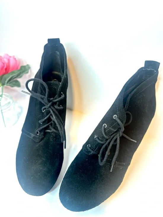 Jessica Simpson Dark Academia Grunge Black Suede Lace-Up Wedge Booties - Picture 4 of 10